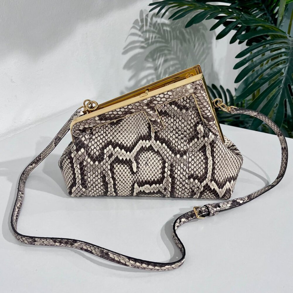Natural Python Fendi First "F" Clutch